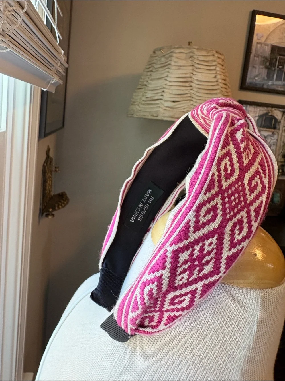 Boho Style Pink and Cream Knotted Headbandwith Ethnic Pattern - Never worn!